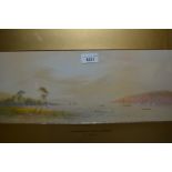 E. Lewis, pair of watercolours, Scottish loch scenes, signed, 7ins x 17.5ins, gilt framed