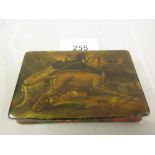19th Century Stuart Clan Todd tartan ware snuff box, the cover painted with a deer stalker Wear to