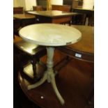 Painted pedestal occasional table with turned column support and tripod base, together with a