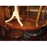 Circular Victorian mahogany centre table on turned column and carved tripod feet