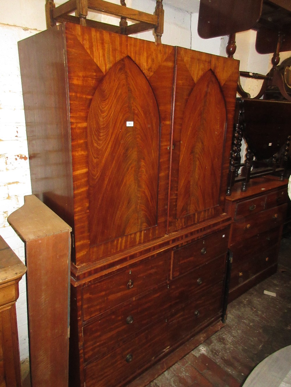 Victorian mahogany linen press (cornice and feet lacking)