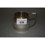 George III silver Christening mug of banded barrel form with shaped handle, London 1804,