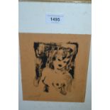 Attributed to Schmidt-Rottluff, a monotype print, female nude study, indistinctly signed, 7ins x