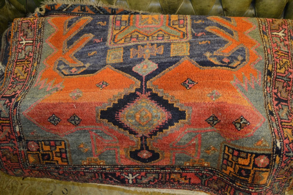 Afghan rug of triple medallion with multiple borders on a blue ground, 72ins x 45ins (at fault), - Image 3 of 3