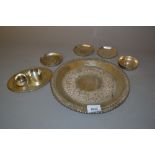 Oriental white metal circular dish, five various sterling and other trinket dishes inset with