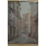 J. Suarez Gomez, 20th Century oil on panel, street scene in Toledo, signed, 9ins x 6.5ins, gilt