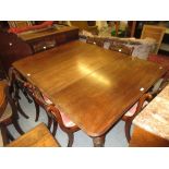 Small William IV mahogany rectangular pull-out extending dining table with two extra leaves raised