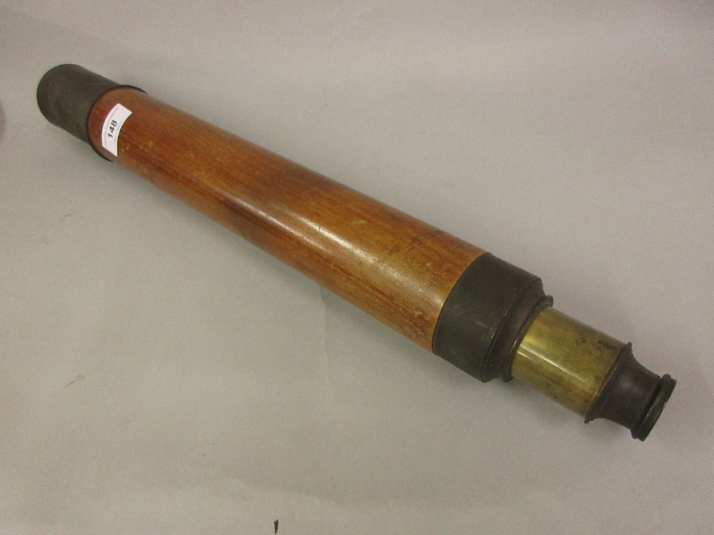 18th / 19th Century two section mahogany and brass telescope (lacking cover), 19.5ins long closed