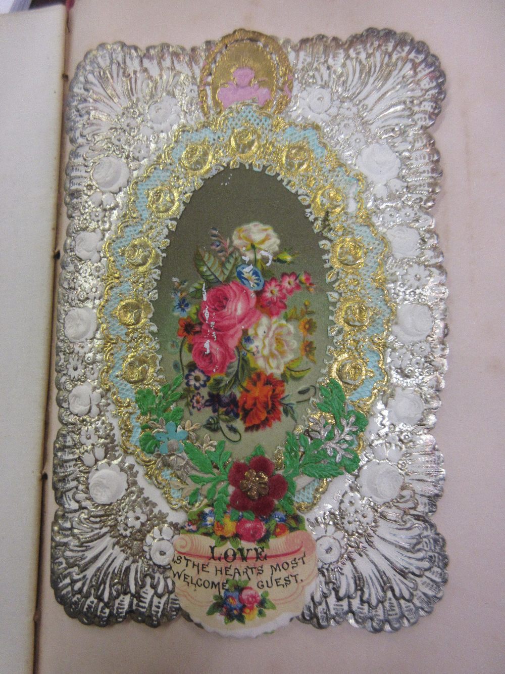 Small red cloth bound album containing a collection of valentines, love tokens, manuscript - Image 7 of 14