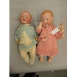 Two Armand Marseille bisque headed baby dolls, each with sleeping eyes, open mouth and two teeth,