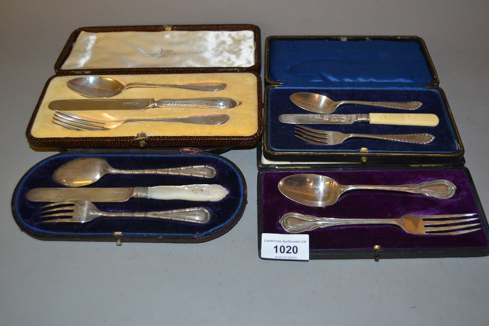 Victorian silver two piece Christening set in a fitted case together with three Sheffield silver