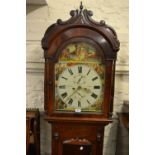 19th Century Scottish mahogany longcase clock, the broken arch hood with a carved surmont and