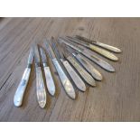 Collection of ten various 19th Century silver and mother of pearl folding fruit knives