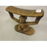 African Luba carved wooden figural head rest