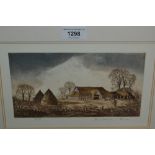 Roland Hilder, coloured artist proof III print, farm scene with figure, gilt framed, 5ins x 9ins