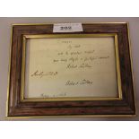Small frame containing two signatures of Robert Southey, one dated July 1828, the other inscribed