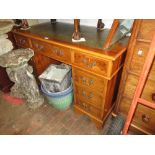 Reproduction yew wood twin pedestal desk
