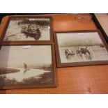 Set of three oak framed black and white photographs by P.H. Emerson