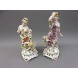 Pair of 19th Century continental figures of classical maidens with cherubs 11.5ins high