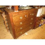19th Century oak line inlaid chest of two short over three long graduated drawers with oval brass