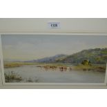 E. Surtees, watercolour, cattle in a river landscape, signed, 8ins x 14ins, gilt framed