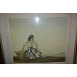 William Russell Flint, artist signed proof coloured print, a lady seated beside a laundry basket,