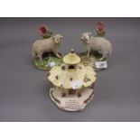 Pair of 19th Century Staffordshire spill vases in the form of a ram and ewe, together with a