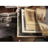 Box containing a quantity of various photographic prints, some mounted, including Friths series