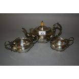 20th Century oval silver three piece tea service, Sheffield 1912