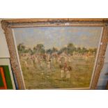 Mid to late 20th Century oil paintings on canvas, an Impressionist style scene of figures and horses
