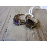 9ct Gold amethyst and diamond dress ring, together with a 9ct gold smoky quartz and diamond set
