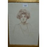 Sanguin drawing, portrait of a young lady, signed Lunn, 14ins x 10ins, gilded oak frame