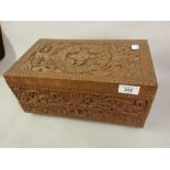 Eastern rectangular carved sandalwood jewel box with drawer to front