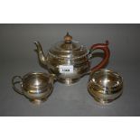 20th Century Mappin and Webb silver three piece tea service of circular squat design