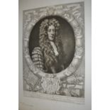 Folder containing nine unframed mezzotint engravings, portraits of 17th / 18th Century dignitaries