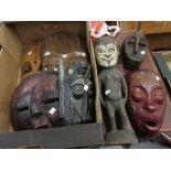 20th Century African carved and painted ancestral figure, together with seven various similar carved
