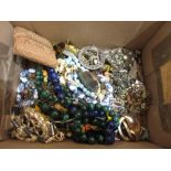 Small box containing a quantity of various costume jewellery, brooches and necklaces including