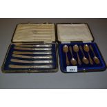 Cased set of six Sheffield silver teaspoons and a cased set of six silver tea knives