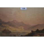 18th / 19th Century watercolour, figures by a Highland Loch, inscribed on mount ' J. Varley ', 10.