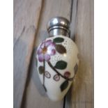 Charles May, porcelain and silver mounted tear drop perfume bottle with painted and gilded