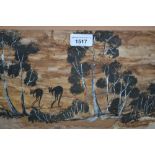 Mixed media, an Australian landscape with kangaroos, unsigned, framed, 8ins x 12ins