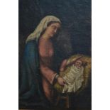 19th Century oil on canvas laid on panel, portrait of the Madonna with the infant Christ, 9ins x