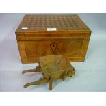 Late 19th / early 20th Century Tunbridge style work box, the cover with tumbling block pattern