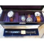 Watch case containing a Raymond Weil gentleman's wristwatch and four other wristwatches