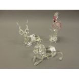 Group of three Swarovski crystal figures, ' Flamingo ', ' Lion ' and ' Antelope ', all boxed