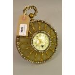 19th Century French ormolu, onyx and paste mounted circular strut clock, the enamel dial with Arabic