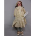 Heubach Koppelsdorf German bisque headed doll with sleeping eyes open mouth and four teeth, 16ins