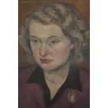 Two unframed Bloomsbury Group style oils, portrait of a lady in a blue and black jacket, and