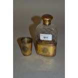 London silver gilt mounted cut glass flask with matching beaker