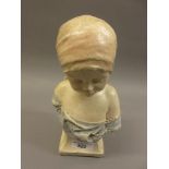 After Alfred Bertram Pegram RBS, small painted plaster bust of a child (damages and repairs), 9ins